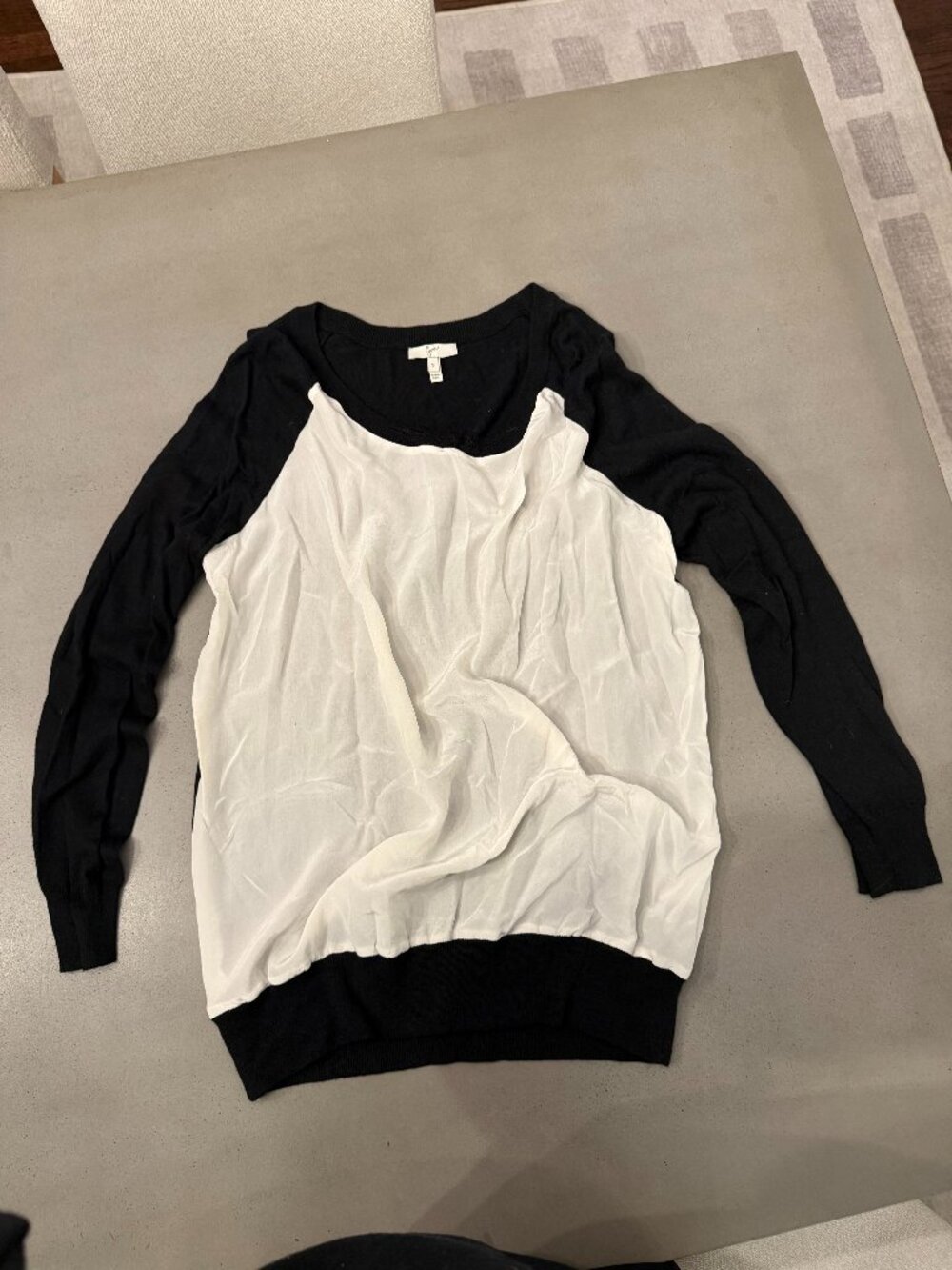 Joie Black White Silk Front Mixed Media Sweater Top, Size S